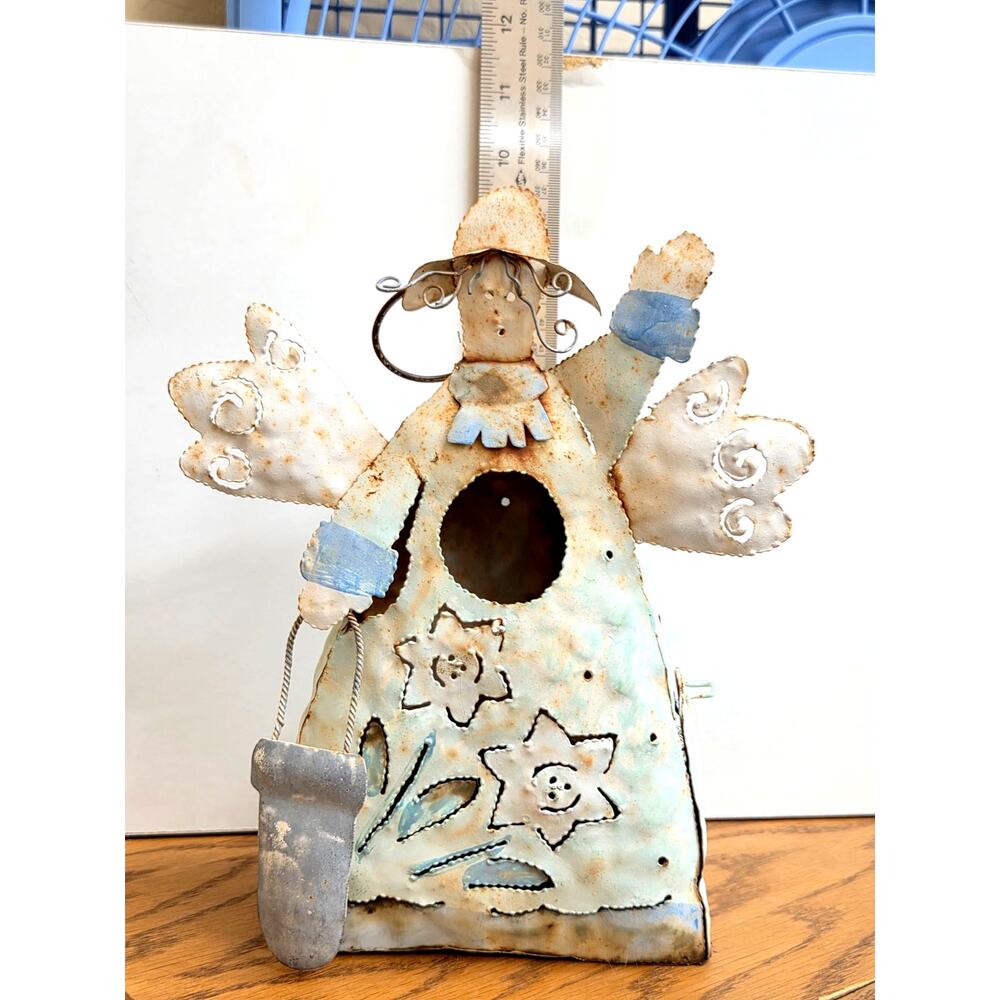 Primitive Metal Angel Birdhouse 10" Tall.